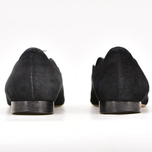 CLUB MONACO BLACK WOMEN'S 8 POINTED TOE SLIP FLAT SIZE 38.5 ITALY SCALLOPED - Picture 4 of 6